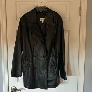 Black double breasted leather jacket. Excellent used condition.